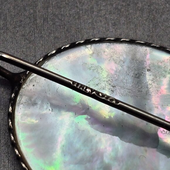 VTG Italian Sterling Silver MOP Stick Pin 3" Figaro Safety Chain - Picture 4 of 11